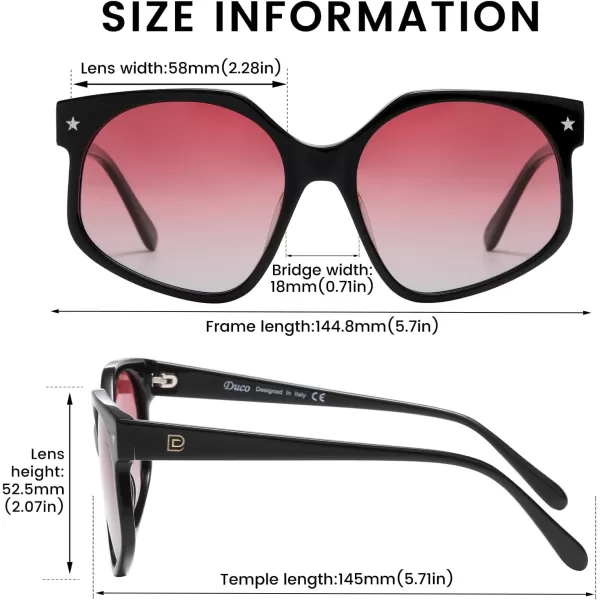 DUCO Retro Oversized Hexagonal Polarized Sunglasses for Women Men Trendy Shades UV400 Protection Designer Sun Glasses DC1108Black Frame Brown Lens