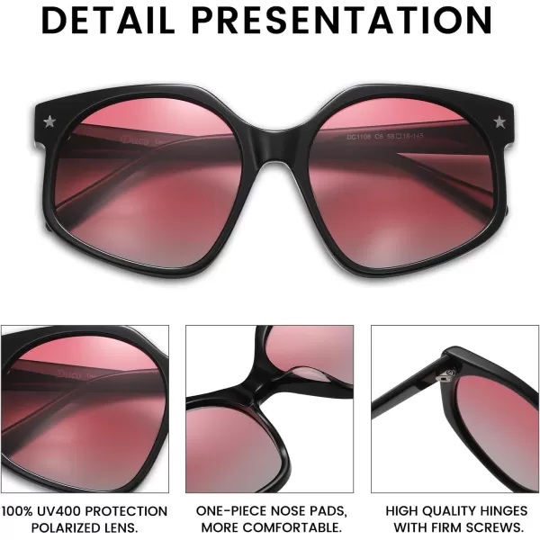 DUCO Retro Oversized Hexagonal Polarized Sunglasses for Women Men Trendy Shades UV400 Protection Designer Sun Glasses DC1108Black Frame Brown Lens