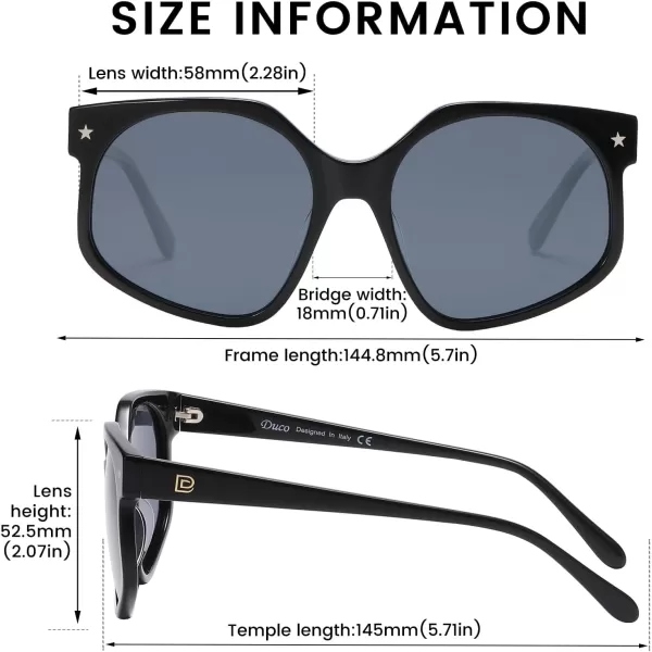DUCO Retro Oversized Hexagonal Polarized Sunglasses for Women Men Trendy Shades UV400 Protection Designer Sun Glasses DC1108Shine Black Frame Grey Lens