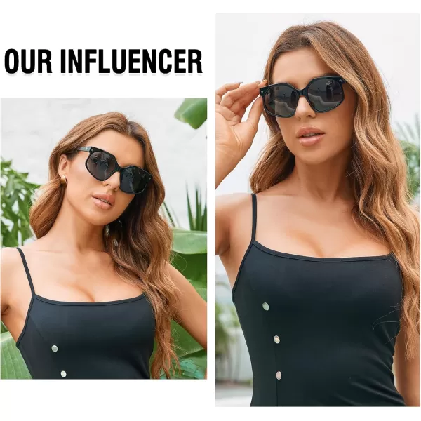 DUCO Retro Oversized Hexagonal Polarized Sunglasses for Women Men Trendy Shades UV400 Protection Designer Sun Glasses DC1108Shine Black Frame Grey Lens