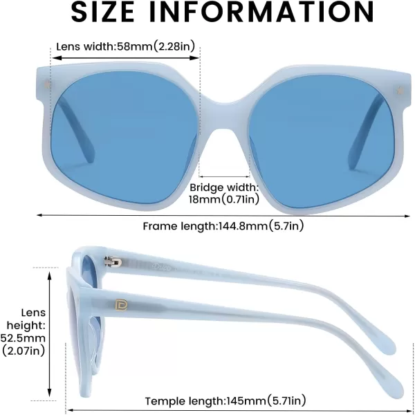 DUCO Retro Oversized Hexagonal Polarized Sunglasses for Women Men Trendy Shades UV400 Protection Designer Sun Glasses DC1108Shine Blue Frame Blue Lens