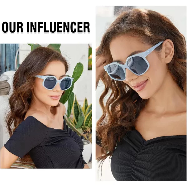 DUCO Retro Oversized Hexagonal Polarized Sunglasses for Women Men Trendy Shades UV400 Protection Designer Sun Glasses DC1108Shine Blue Frame Blue Lens