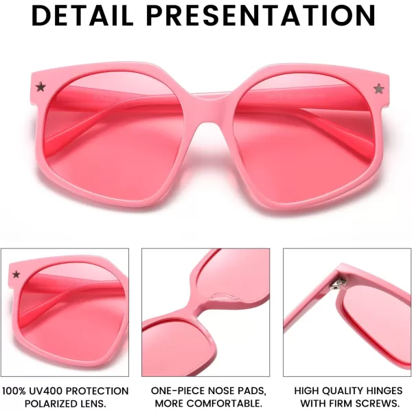 DUCO Retro Oversized Hexagonal Polarized Sunglasses for Women Men Trendy Shades UV400 Protection Designer Sun Glasses DC1108Shine Pink Frame Pink Lens