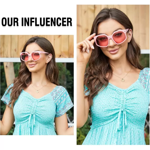 DUCO Retro Oversized Hexagonal Polarized Sunglasses for Women Men Trendy Shades UV400 Protection Designer Sun Glasses DC1108Shine Pink Frame Pink Lens