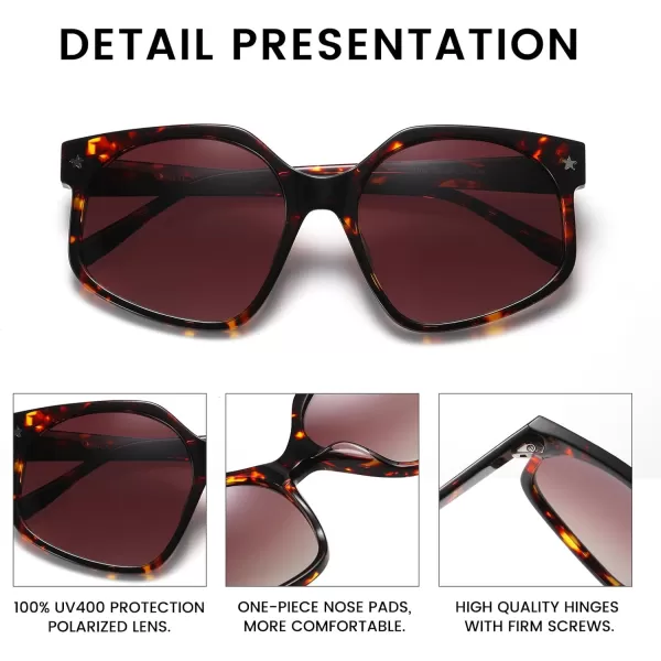 DUCO Retro Oversized Hexagonal Polarized Sunglasses for Women Men Trendy Shades UV400 Protection Designer Sun Glasses DC1108Tortoise Frame Gradient Brown Lens