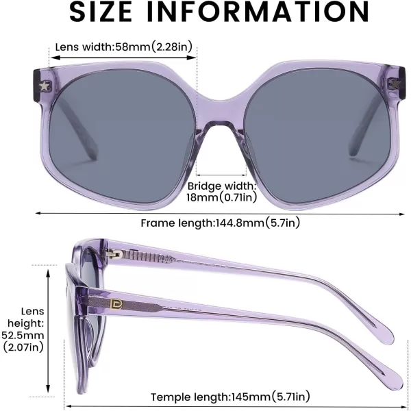 DUCO Retro Oversized Hexagonal Polarized Sunglasses for Women Men Trendy Shades UV400 Protection Designer Sun Glasses DC1108Transparent Purple Frame Grey Lens