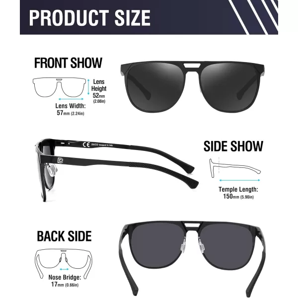 DUCO Retro Polarized Sunglasses for Men UV400 Protection Mens Sun Glasses Vintage Shades with Lightweight ALMG Frame DC3052Black Frame Grey Lens