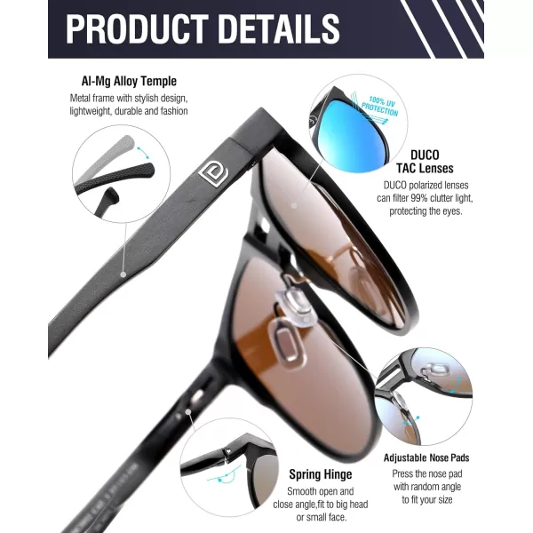 DUCO Retro Polarized Sunglasses for Men UV400 Protection Mens Sun Glasses Vintage Shades with Lightweight ALMG Frame DC3052Black Frame Mirrored Blue Lens