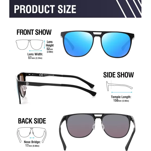 DUCO Retro Polarized Sunglasses for Men UV400 Protection Mens Sun Glasses Vintage Shades with Lightweight ALMG Frame DC3052Black Frame Mirrored Blue Lens