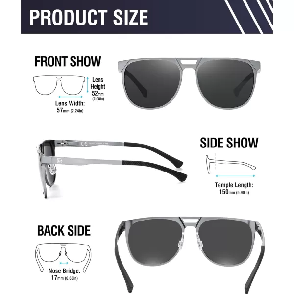DUCO Retro Polarized Sunglasses for Men UV400 Protection Mens Sun Glasses Vintage Shades with Lightweight ALMG Frame DC3052Dark Silver Frame Grey Lens
