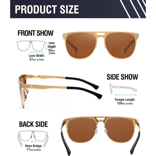 DUCO Retro Polarized Sunglasses for Men UV400 Protection Mens Sun Glasses Vintage Shades with Lightweight ALMG Frame DC3052Golden Frame Brown Lens