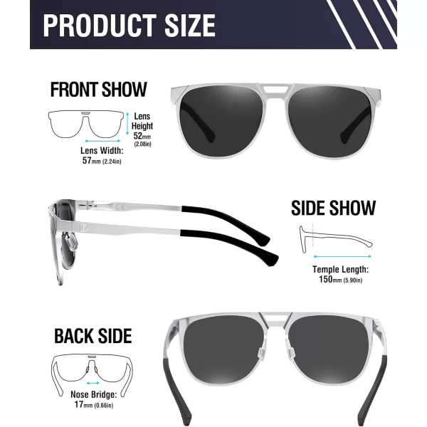 DUCO Retro Polarized Sunglasses for Men UV400 Protection Mens Sun Glasses Vintage Shades with Lightweight ALMG Frame DC3052Silver Frame Grey Lens