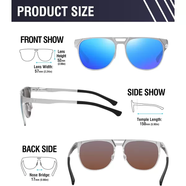 DUCO Retro Polarized Sunglasses for Men UV400 Protection Mens Sun Glasses Vintage Shades with Lightweight ALMG Frame DC3052Silver Frame Mirrored Blue Lens