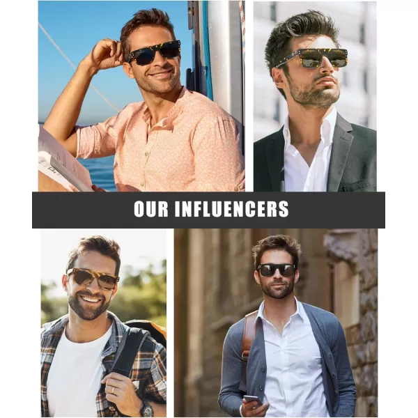 DUCO Retro Rectangle Polarized Sunglasses for Men Women Vintage Flat Top Acetate Sun Glasses UV400 Protection DC2360Black Frame Grey Lens