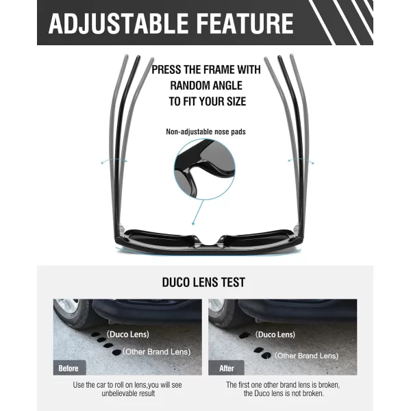 DUCO Retro Rectangle Polarized Sunglasses for Men Women Vintage Flat Top Acetate Sun Glasses UV400 Protection DC2360Black Frame Grey Lens