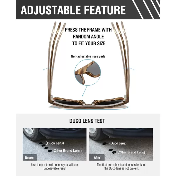 DUCO Retro Rectangle Polarized Sunglasses for Men Women Vintage Flat Top Acetate Sun Glasses UV400 Protection DC2360Brown Stripe Frame Grey Lens