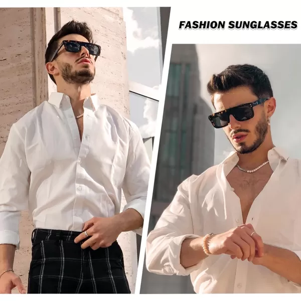 DUCO Retro Rectangle Polarized Sunglasses for Men Women Vintage Flat Top Acetate Sun Glasses UV400 Protection DC2360Tortoise Frame Grey Lens