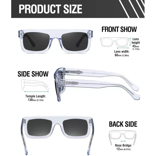 DUCO Retro Rectangle Polarized Sunglasses for Men Women Vintage Flat Top Acetate Sun Glasses UV400 Protection DC2360Transparent Blue Frame Grey Lens