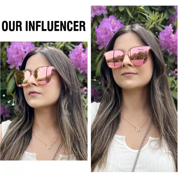 DUCO Retro Round Sunglasses for Women Vintage Polarized Woman Shades Lightweight PC Frame UV400 Protection Sun Glasses W01601 Transparent Pink Frame Pink Lens
