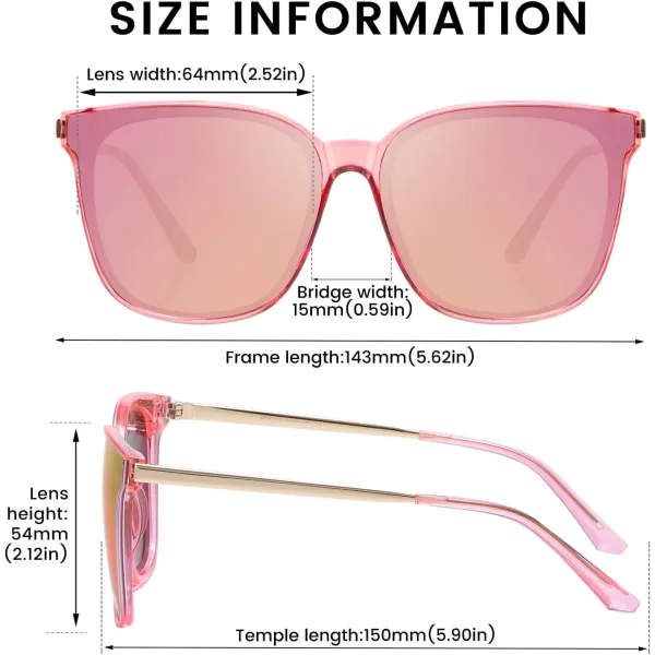 DUCO Retro Round Sunglasses for Women Vintage Polarized Woman Shades Lightweight PC Frame UV400 Protection Sun Glasses W01601 Transparent Pink Frame Pink Lens