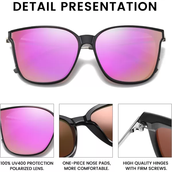 DUCO Retro Round Sunglasses for Women Vintage Polarized Woman Shades Lightweight PC Frame UV400 Protection Sun Glasses W01602 Black Frame Revo Pink Lens