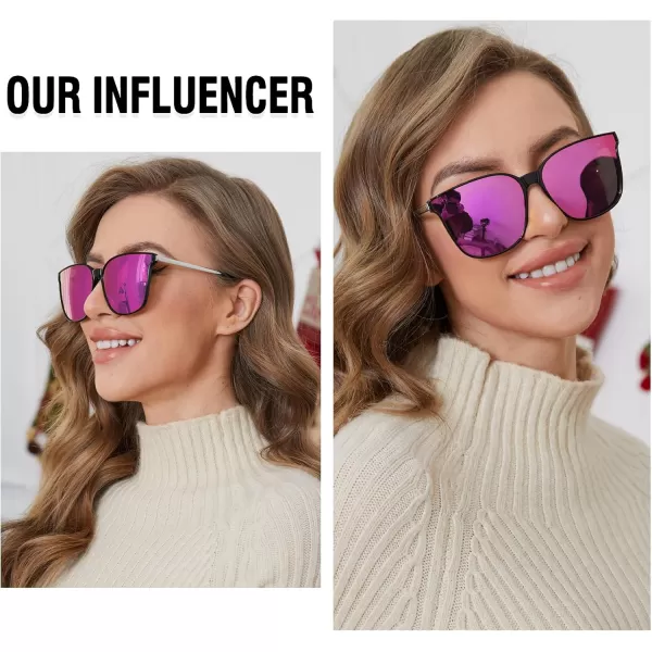 DUCO Retro Round Sunglasses for Women Vintage Polarized Woman Shades Lightweight PC Frame UV400 Protection Sun Glasses W01602 Black Frame Revo Pink Lens