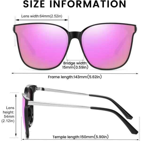 DUCO Retro Round Sunglasses for Women Vintage Polarized Woman Shades Lightweight PC Frame UV400 Protection Sun Glasses W01602 Black Frame Revo Pink Lens