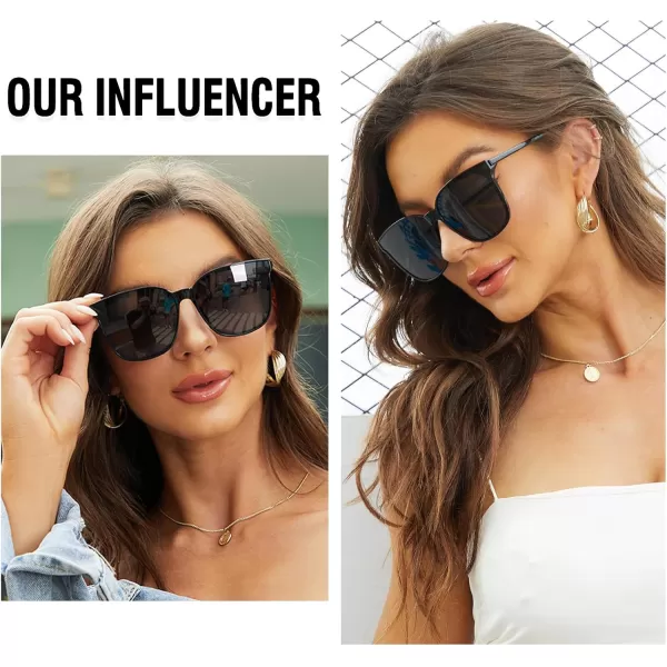 DUCO Retro Round Sunglasses for Women Vintage Polarized Woman Shades Lightweight PC Frame UV400 Protection Sun Glasses W01603 Black Frame Grey Lens