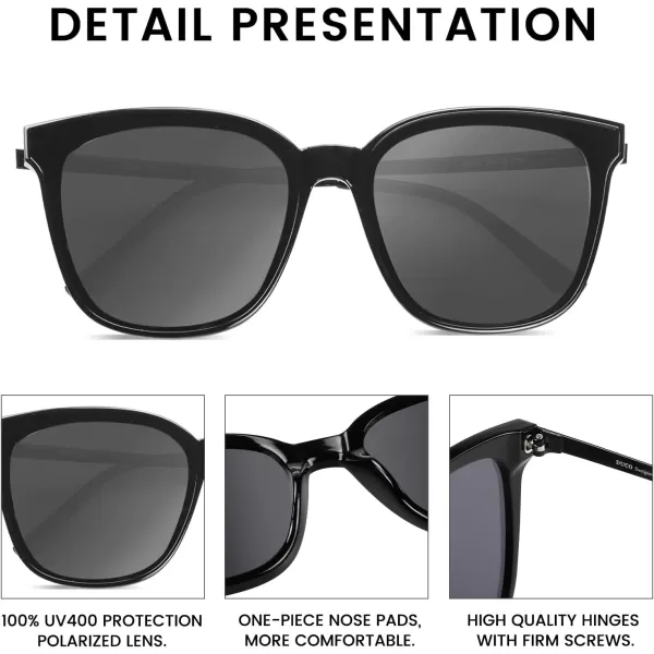 DUCO Retro Round Sunglasses for Women Vintage Polarized Woman Shades Lightweight PC Frame UV400 Protection Sun Glasses W01603 Black Frame Grey Lens
