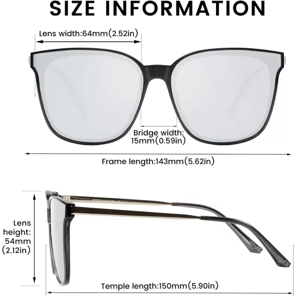 DUCO Retro Round Sunglasses for Women Vintage Polarized Woman Shades Lightweight PC Frame UV400 Protection Sun Glasses W01605 Black Frame Silver Lens