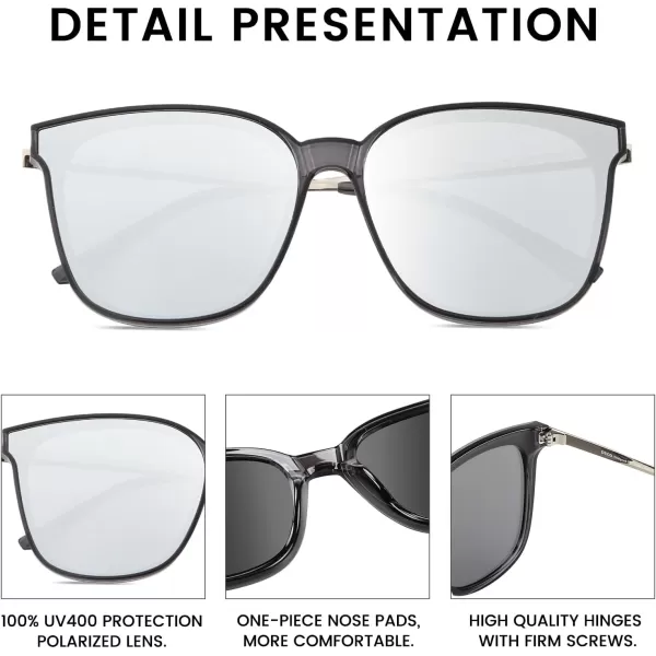 DUCO Retro Round Sunglasses for Women Vintage Polarized Woman Shades Lightweight PC Frame UV400 Protection Sun Glasses W01605 Black Frame Silver Lens
