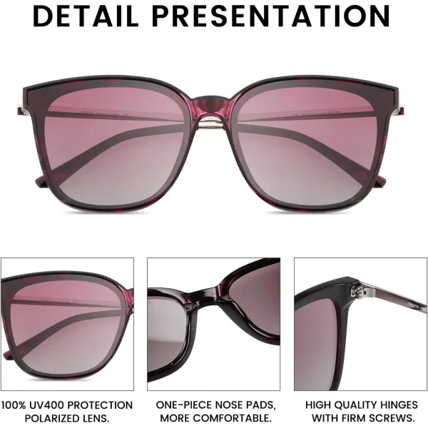 DUCO Retro Round Sunglasses for Women Vintage Polarized Woman Shades Lightweight PC Frame UV400 Protection Sun Glasses W01606 Purple Tortoise Frame Purple Lens