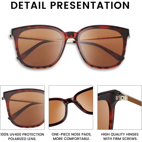 DUCO Retro Round Sunglasses for Women Vintage Polarized Woman Shades Lightweight PC Frame UV400 Protection Sun Glasses W01611 Tortoise Frame Brown Lens