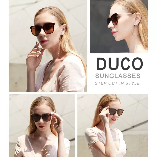 DUCO Retro Round Sunglasses for Women Vintage Polarized Woman Shades Lightweight PC Frame UV400 Protection Sun Glasses W01611 Tortoise Frame Brown Lens