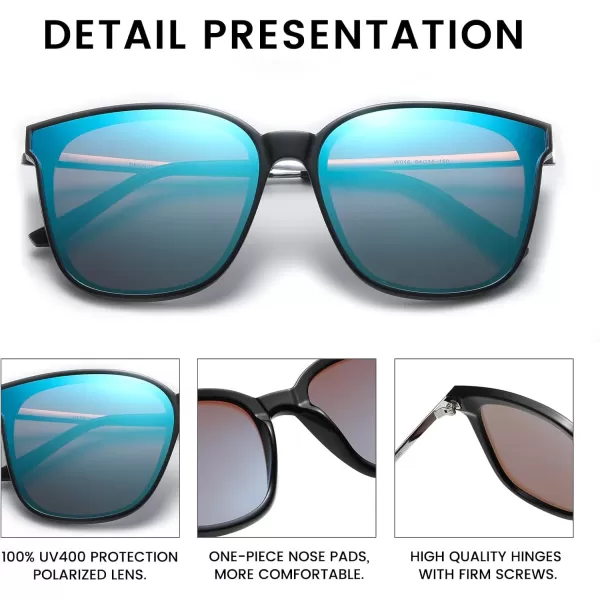 DUCO Retro Round Sunglasses for Women Vintage Polarized Woman Shades Lightweight PC Frame UV400 Protection Sun Glasses W01612 Black Frame Revo Blue Lens