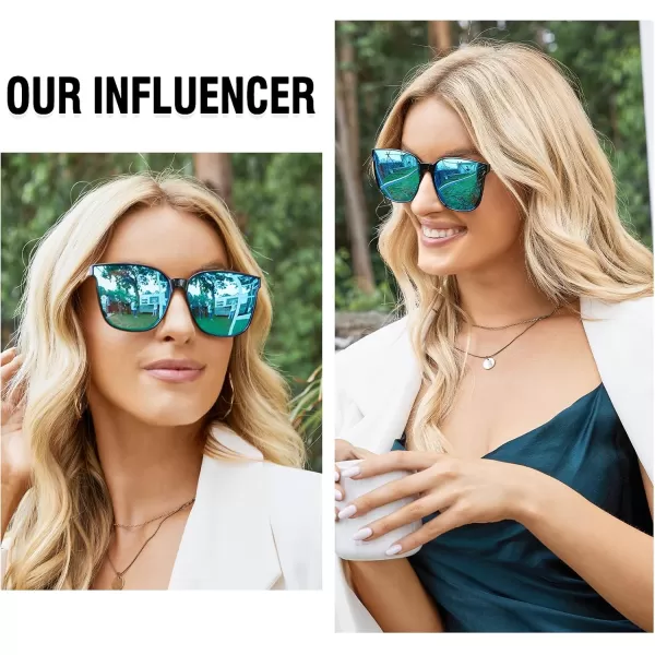 DUCO Retro Round Sunglasses for Women Vintage Polarized Woman Shades Lightweight PC Frame UV400 Protection Sun Glasses W01612 Black Frame Revo Blue Lens