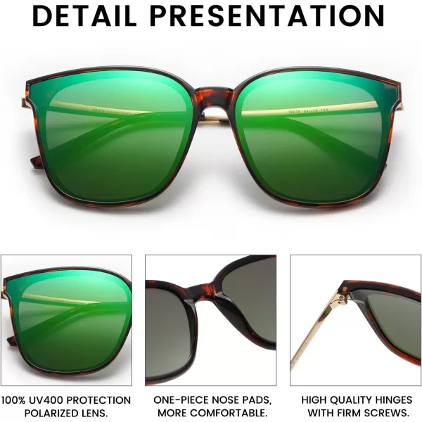 DUCO Retro Round Sunglasses for Women Vintage Polarized Woman Shades Lightweight PC Frame UV400 Protection Sun Glasses W01613 Tortoise Frame Revo Green Lens