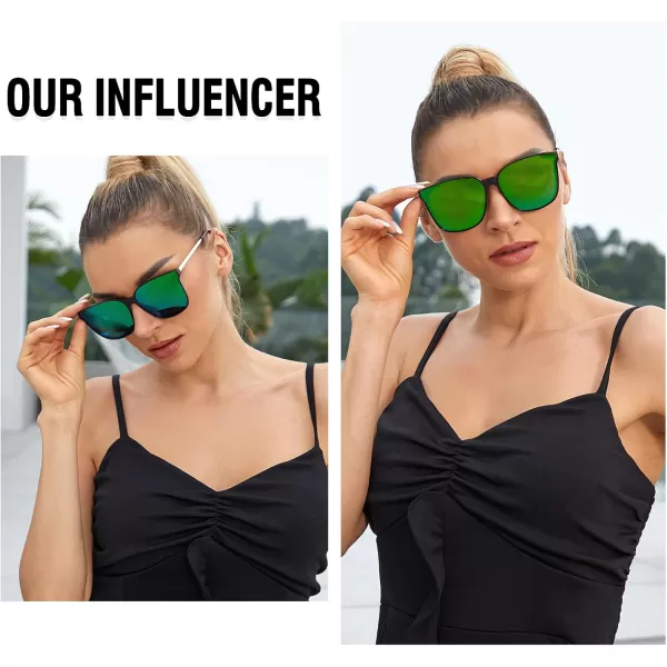 DUCO Retro Round Sunglasses for Women Vintage Polarized Woman Shades Lightweight PC Frame UV400 Protection Sun Glasses W01613 Tortoise Frame Revo Green Lens