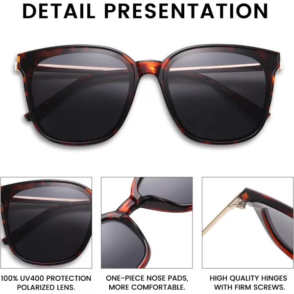 DUCO Retro Round Sunglasses for Women Vintage Polarized Woman Shades Lightweight PC Frame UV400 Protection Sun Glasses W01614 Tortoise Frame Grey Lens
