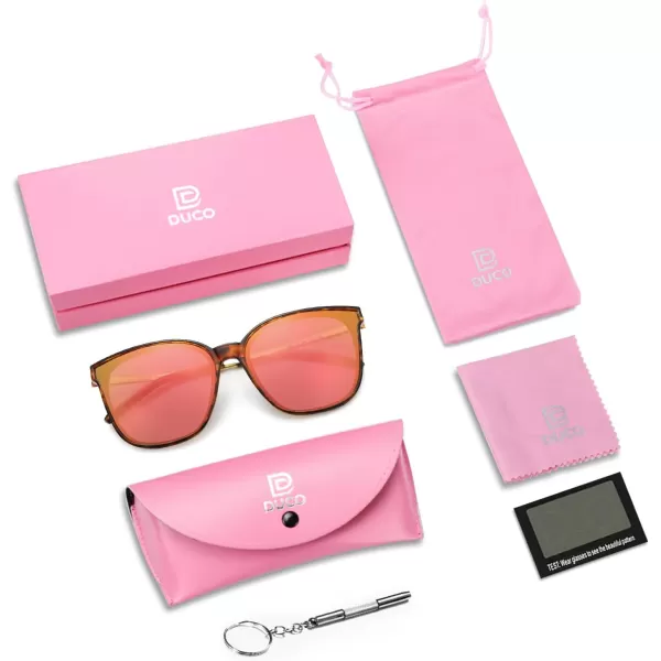 DUCO Retro Round Sunglasses for Women Vintage Polarized Woman Shades Lightweight PC Frame UV400 Protection Sun Glasses W01615 Tortoise Frame Revo Pink Lens