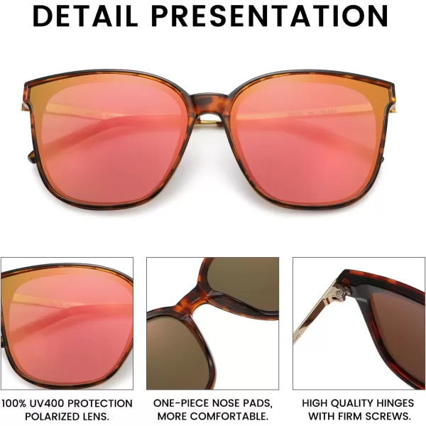 DUCO Retro Round Sunglasses for Women Vintage Polarized Woman Shades Lightweight PC Frame UV400 Protection Sun Glasses W01615 Tortoise Frame Revo Pink Lens
