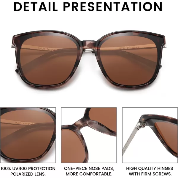 DUCO Retro Round Sunglasses for Women Vintage Polarized Woman Shades Lightweight PC Frame UV400 Protection Sun Glasses W01616 Grey Tortoise Frame Brown Lens