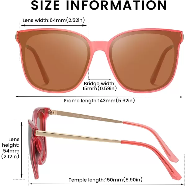 DUCO Retro Round Sunglasses for Women Vintage Polarized Woman Shades Lightweight PC Frame UV400 Protection Sun Glasses W01617 Transparent Pink Frame Brown Lens