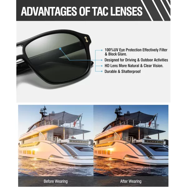 DUCO Retro Square Aviator Sunglasses For Men Women Polarized Vintage Double Bridge Sun Glasses UV Protection 3024Black Frame Dark Green Lens