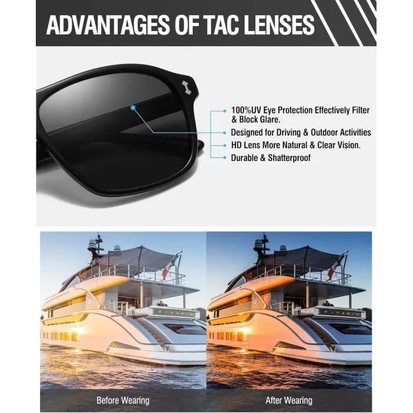 DUCO Retro Square Aviator Sunglasses For Men Women Polarized Vintage Double Bridge Sun Glasses UV Protection 3024Black Frame Grey Lens