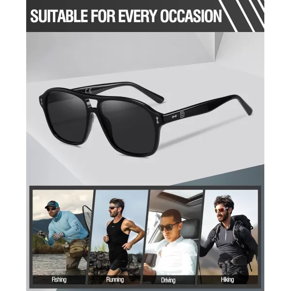 DUCO Retro Square Aviator Sunglasses For Men Women Polarized Vintage Double Bridge Sun Glasses UV Protection 3024Black Frame Grey Lens
