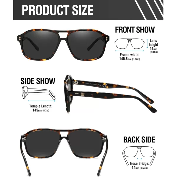 DUCO Retro Square Aviator Sunglasses For Men Women Polarized Vintage Double Bridge Sun Glasses UV Protection 3024Tortoise Frame Grey Lens