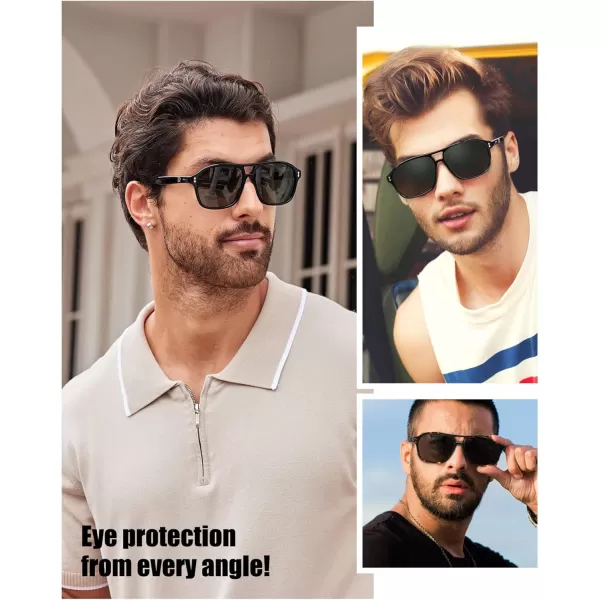 DUCO Retro Square Aviator Sunglasses For Men Women Polarized Vintage Double Bridge Sun Glasses UV Protection 3024Tortoise Frame Grey Lens
