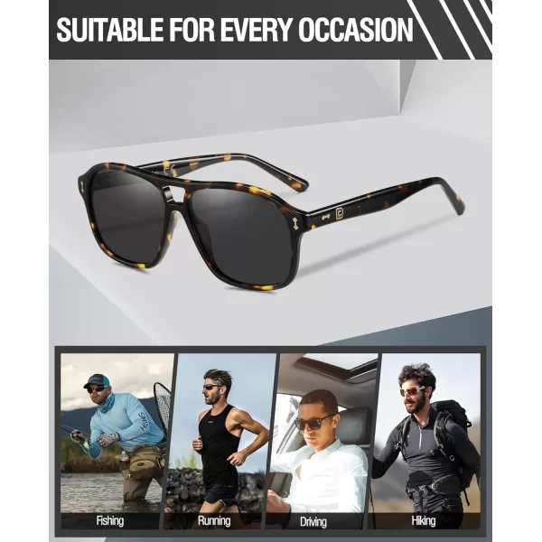 DUCO Retro Square Aviator Sunglasses For Men Women Polarized Vintage Double Bridge Sun Glasses UV Protection 3024Tortoise Frame Grey Lens