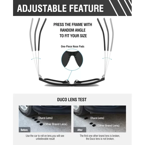 DUCO Retro Square Polarized Sunglasses for Men Women Sun Glasses Acetate Frame 100 UV Protection 2143Black Frame Grey Lens